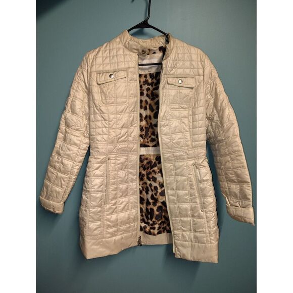 LAUNDRY by Shelli Segal Womens Ivory Quilted Leopard Lined Nehru Coat Size Small - Picture 1 of 16